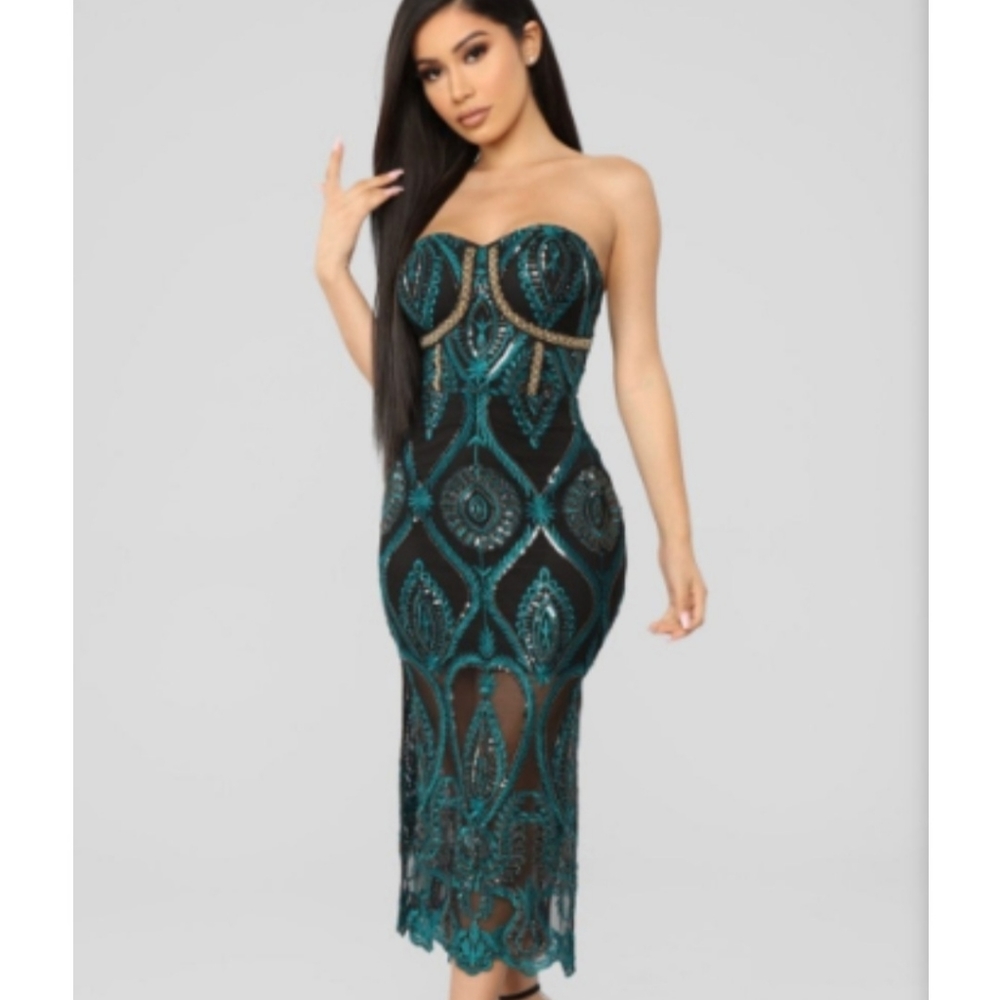 Fashion Nova peacock cocktail dress